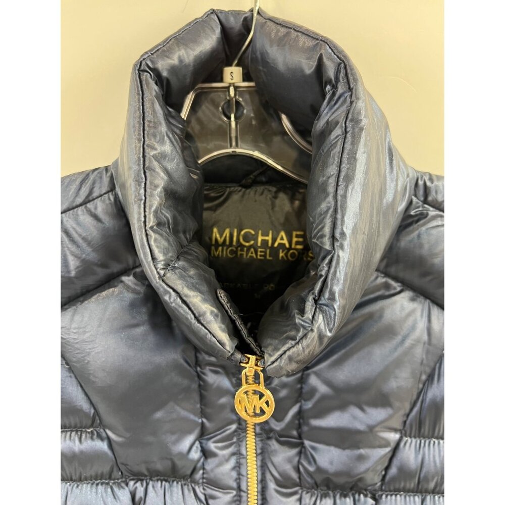 Michael Kors Women's Packable Down Puffer Jacket Navy Blue Gold Accents Sz. M - Picture 6 of 14